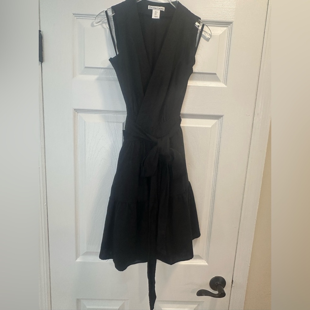 Christian LaCroix Black Linen Blend Sleeveless Wrap Dress Womens Small | L508